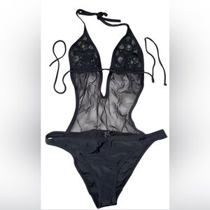 AGUACLARA Black one piece w/stones on top